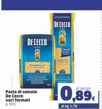 Sigma De Cecco Penne Rigate 500 G(ml) offerta