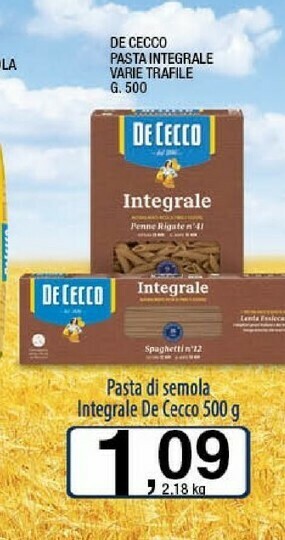 Sigma De Cecco Integrale Spaghetti N. 12 500 G(ml) offerta