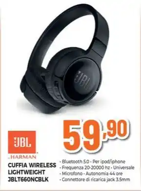 Expert JBL CUFFIA WIRELESS LIGHTWEIGHT JBLT660NCBLK offerta