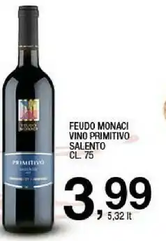 Sigma Feudo monaci Negroamaro Salento 750 G(ml) offerta