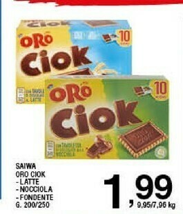 Sigma Saiwa Oro Ciok Con Tavoletta Di Cioccolato Fondente 200 G(ml) offerta