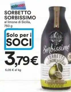 Ipercoop SORBETTO SORBISSIMO al limone di Sicilia, 750 g offerta