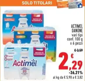 Conad ACTIMEL DANONE vari tipi conf. 100 g x 6 pezzi offerta