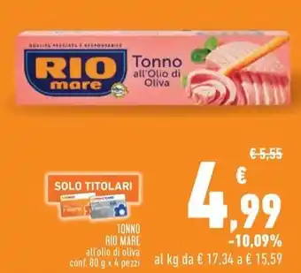 Conad TONNO RIO MARE all'olio di oliva offerta
