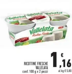Conad RICOTTINE FRESCHE VALLELATA conf. 100 g x 2 pezzi offerta