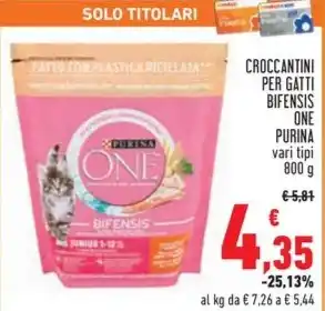 Conad CROCCANTINI PER GATTI BIFENSIS ONE PURINA vari tipi 800 g offerta
