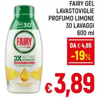 A&O FAIRY GEL LAVASTOVIGLIE PROFUMO LIMONE 30 LAVAGGI 600 ml offerta