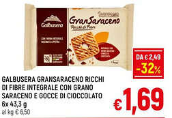 A&O GALBUSERA GRANSARACENO RICCHI DI FIBRE INTEGRALE CON GRANO SARACENO E GOCCE DI CIOCCOLATO 6x 43,3 g offerta