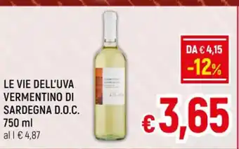 A&O LE VIE DELL'UVA VERMENTINO DI SARDEGNA D.O.C. 750 ml offerta
