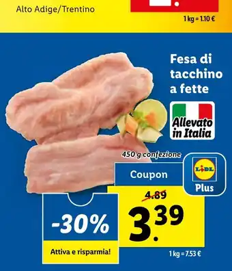 Lidl Fesa di tacchino a fette 450 g confezione offerta