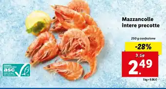 Lidl Mazzancolle intere precotte 250 g confezione offerta