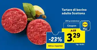 Lidl Tartare di bovino adulto Scottona 200 g confezione offerta