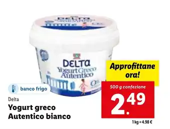 Lidl Delta Yogurt greco Autentico bianco 500 g confezione offerta