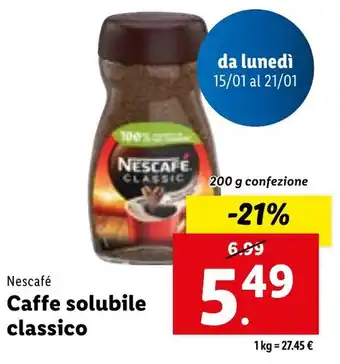 Lidl Nescafé Caffe solubile classico 200 g confezione offerta