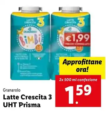 Lidl Granarolo Latte Crescita 3 UHT Prisma 2x 500 ml confezione offerta