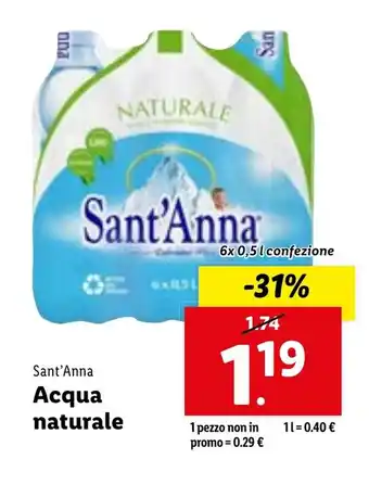 Lidl Sant'Anna Acqua naturale 6x 0,5l confezione offerta