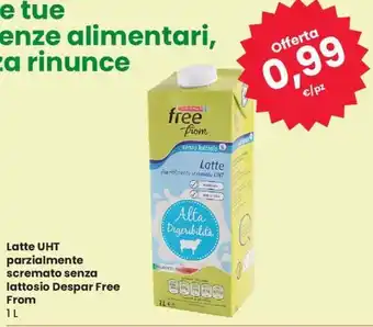 Despar Latte UHT parzialmente scremato senza lattosio Despar Free From 1 L offerta