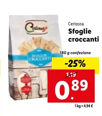 Lidl Certossa Sfoglie croccanti 180 g confezione offerta