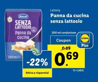 Lidl Latteria Panna da cucina senza lattosio 200 ml confezione offerta