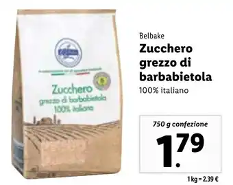 Lidl Belbake Zucchero grezzo di barbabietola 750 g confezione offerta