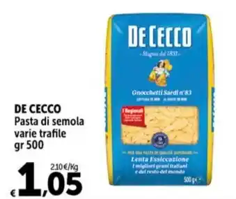 DE CECCO Pasta di semola varie trafile gr 500