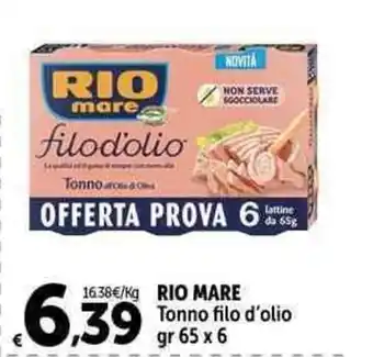 Carrefour Market RIO MARE Tonno filo d'olio gr 65 x 6 offerta