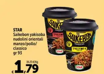 Carrefour Market STAR Saikebon yakisoba nudolini orientali manzo/pollo/ classico gr 93 offerta