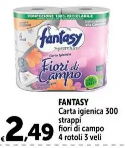 Carrefour Market FANTASY Carta igienica 300 strappi fiori di campo 4 rotoli 3 veli offerta