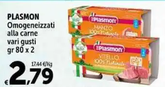 Carrefour Market PLASMON Omogeneizzati alla carne vari gusti gr 80 x 2 offerta