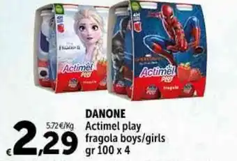 Carrefour Market DANONE Actimel play fragola boys/girls gr 100 x 4 offerta