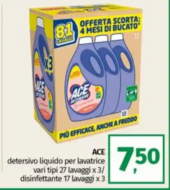 Pam ACE detersivo liquido per lavatrice vari tipi 27 lavaggi x 3/ disinfettante 17 lavaggi x 3 offerta