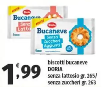 Vivo Supermercati biscotti bucaneve DORIA senza lattosio gr. 265/ senza zuccheri gr. 263 offerta