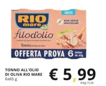 TONNO ALL'OLIO DI OLIVA RIO MARE 6x65 g