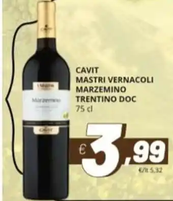 Supermercati Visotto CAVIT MASTRI VERNACOLI MARZEMINO TRENTINO DOC 75 cl offerta
