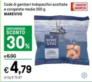 Iper La Grande Code di gamberi Indopacifici scottate e congelate medie 300 g MAREVIVO offerta