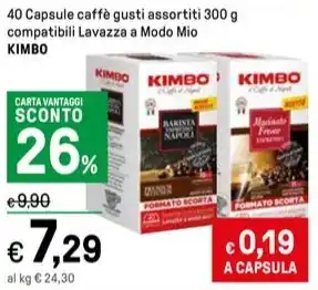 Iper La Grande 40 Capsule caffè gusti assortiti 300 g compatibili Lavazza a Modo Mio KIMBO offerta