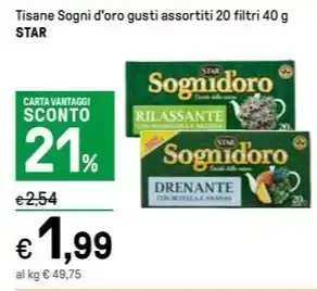 Iper La Grande Tisane Sogni d'oro gusti assortiti 20 filtri 40 g STAR offerta