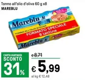Iper La Grande Tonno all'olio d'oliva 60 g x8 MAREBLU offerta