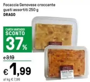 Iper La Grande Focaccia Genovese croccante gusti assortiti 250 g DRAGO offerta