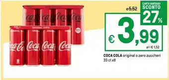 Iper La Grande COCA COLA original o zero zuccheri 33 cl x8 offerta