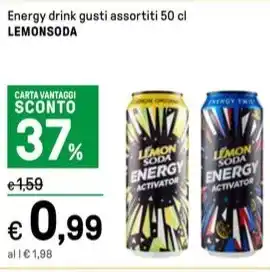 Iper La Grande Energy drink gusti assortiti 50 cl LEMONSODA offerta