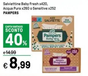 Iper La Grande Salviettine Baby Fresh x420, Acqua Pura x260 o Sensitive x252 PAMPERS offerta