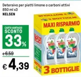 Iper La Grande Detersivo per piatti limone o carboni attivi 850 ml x3 NELSEN offerta
