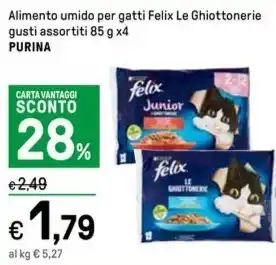 Iper La Grande Alimento umido per gatti Felix Le Ghiottonerie gusti assortiti 85 g x4 PURINA offerta