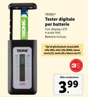 Lidl TRONIC Tester digitale per batterie offerta