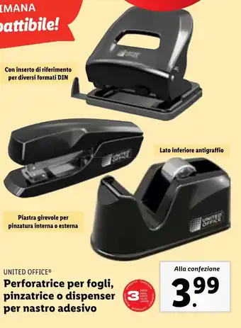 UNITED OFFICE Perforatrice per fogli, pinzatrice o dispenser 3 per nastro adesivo