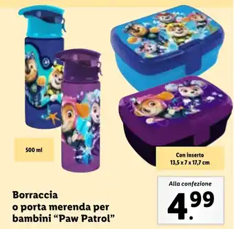 Lidl Borraccia o porta merenda per bambini "Paw Patrol" offerta