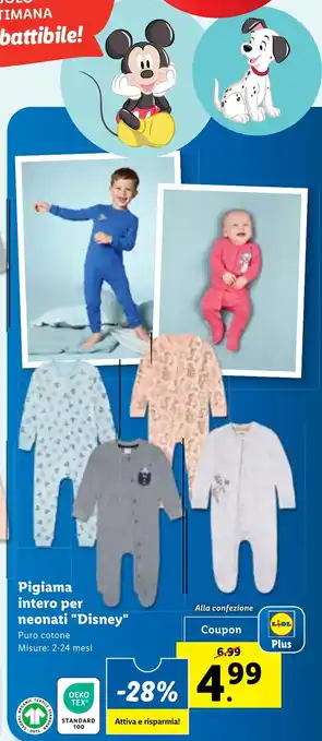 Lidl Pigiama intero per neonati "Disney" offerta
