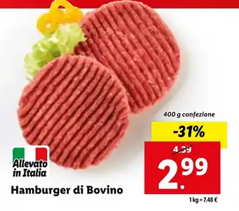 Lidl Hamburger di Bovino 400 g confezione offerta