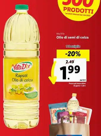 Lidl Vita D'Or Olio di semi di colza offerta